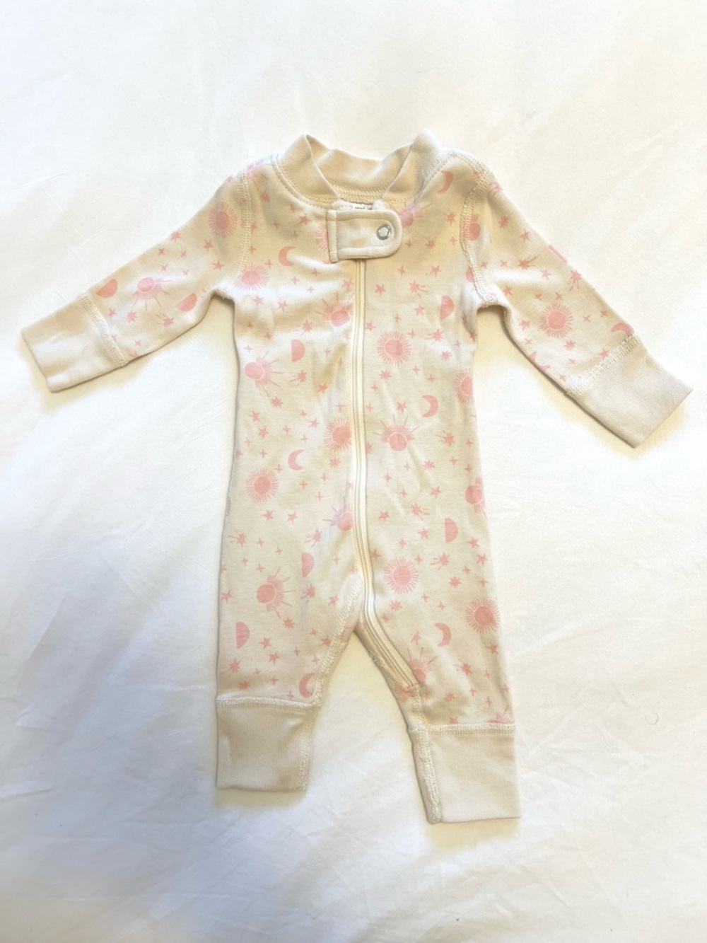 Hanna Anderson Cream and Pink Stars & Moons Zip-Front One-Piece